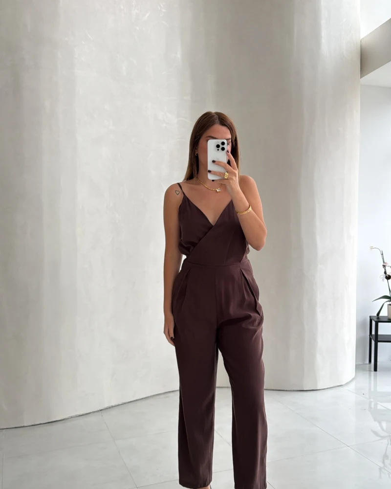 Luena Beli Lastikli Askılı Tulum - Kahve - Kod: 580976
