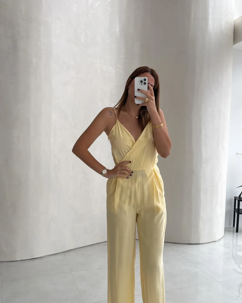 Luena Beli Lastikli Askılı Tulum - Sarı - Kod: 580976