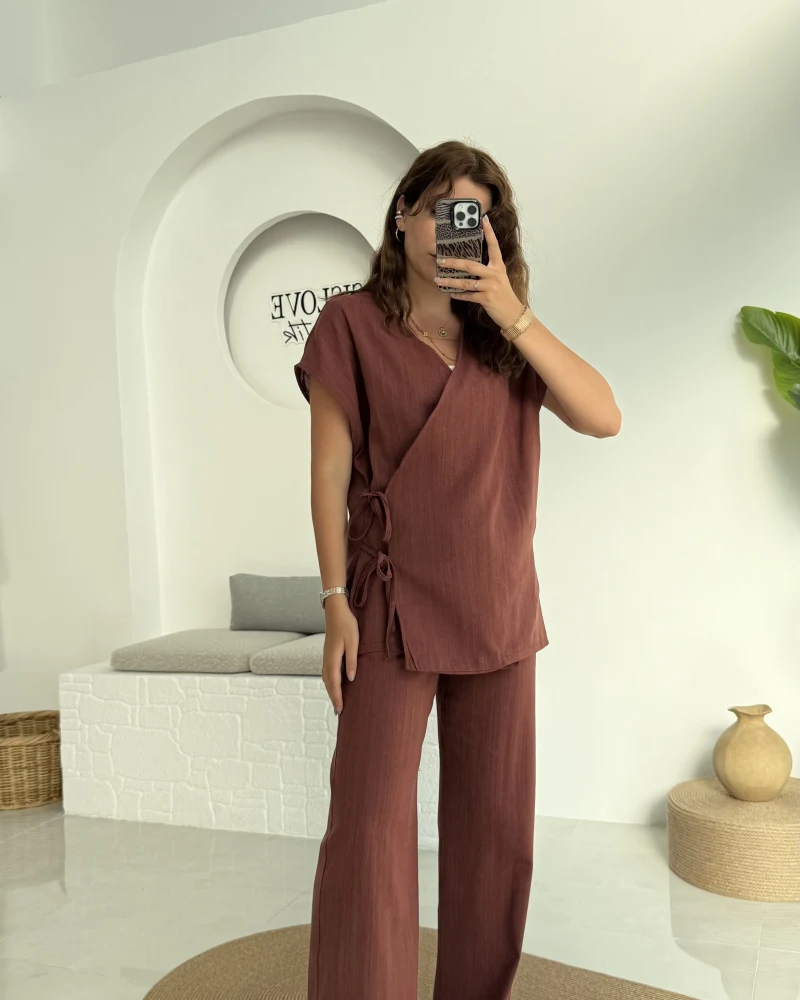 Madiya Keten Yandan Bağlamalı Takım Kiremit