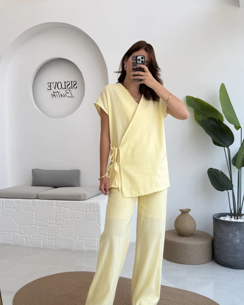 Madiya Keten Yandan Bağlamalı Takım Sarı