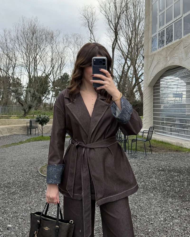 Maeve Kol Detay Kuşaklı Takım - Mürdüm - Kod: 8921