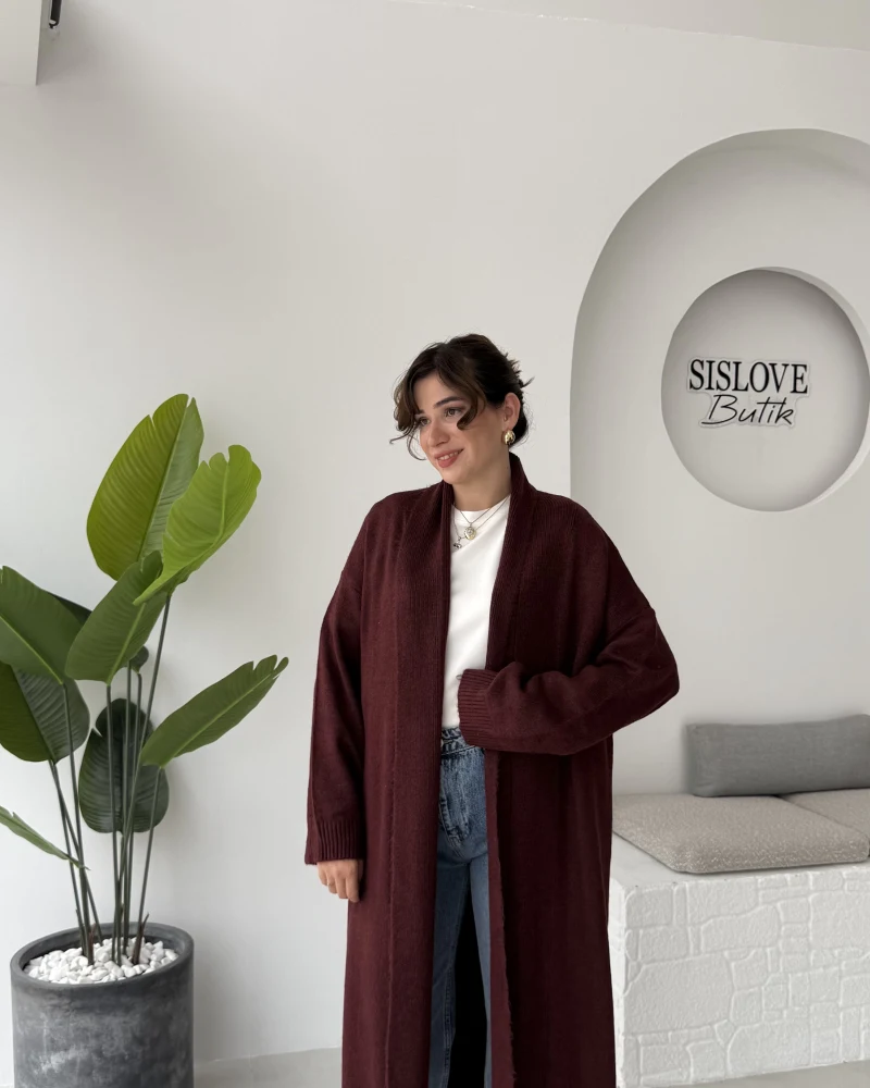 Manon Uzun Triko Hırka - Bordo - Kod: 25504