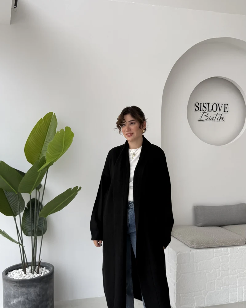 Manon Uzun Triko Hırka - Siyah - Kod: 25504