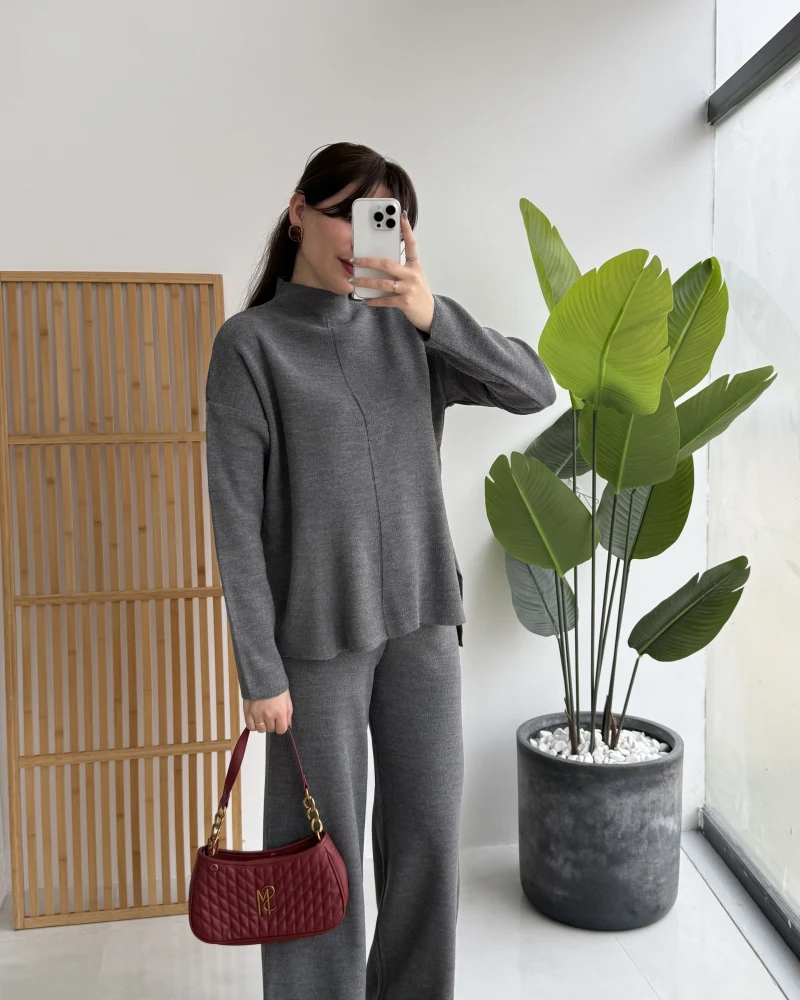 Maysa Dik Yaka Triko Takım - Antrasit - Kod: 3804