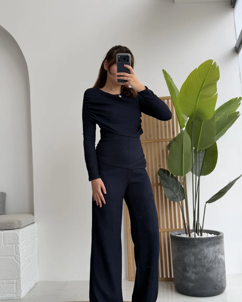 Melanie Fitilli Bluz Pantolon Takım - Lacivert