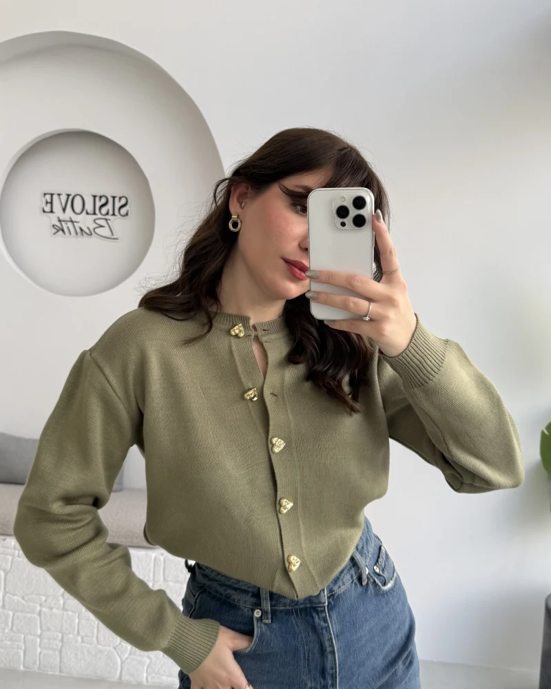 Merly Kalp Düğmeli Triko Hırka - Mint