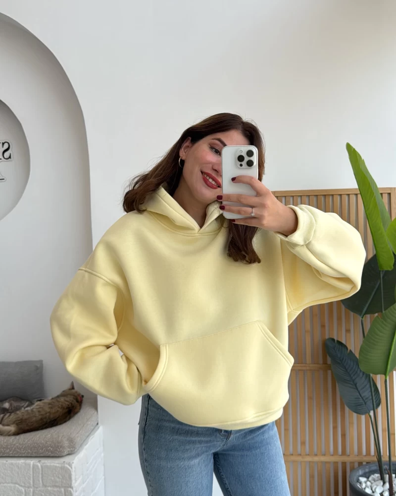 Michelle Kapüşonlu Sweatshirt - Açık Sarı