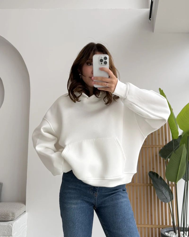 Michelle Kapüşonlu Sweatshirt - Beyaz