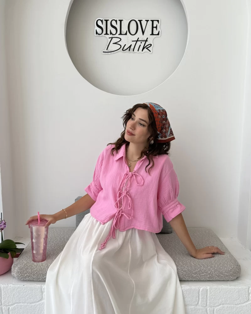 Mina İp Detay Gömlek - Şeker Pembesi - 2111