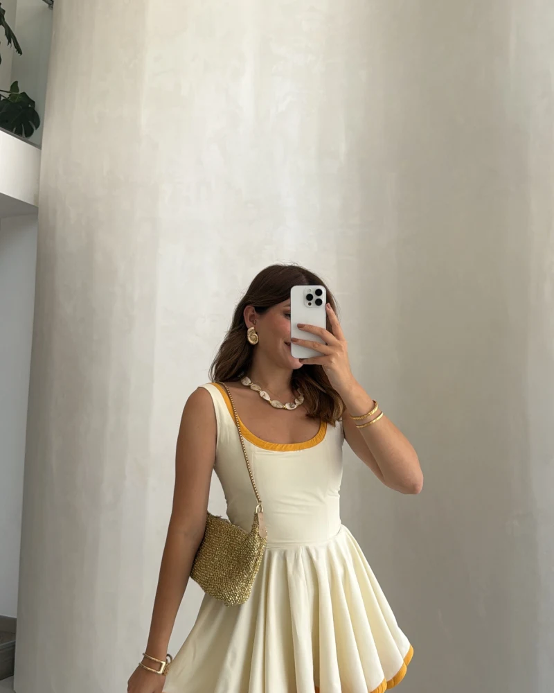Mini Şortlu Elbise - Sarı - Kod: 1092