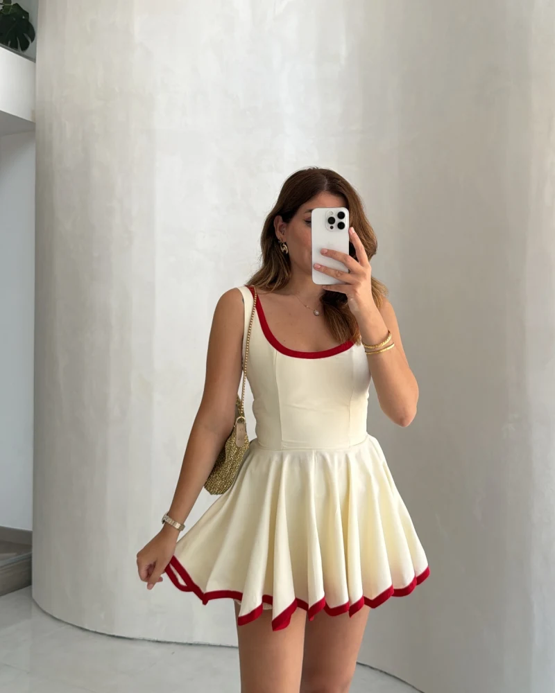 Mini Şortlu Elbise - Kırmızı - Kod: 1092