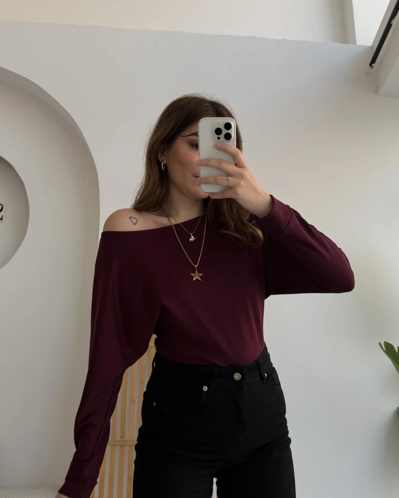 Moira Kayık Yaka Yarasa Kol Bluz - Bordo