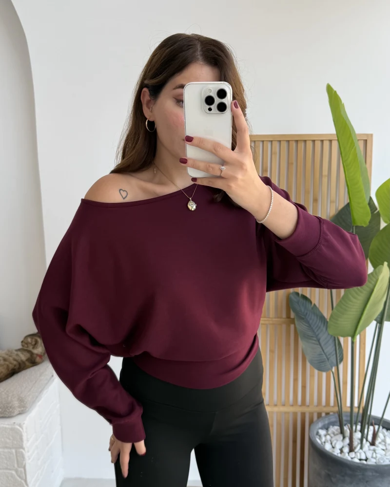 Moira Kayık Yaka Yarasa Kol Bluz - Bordo