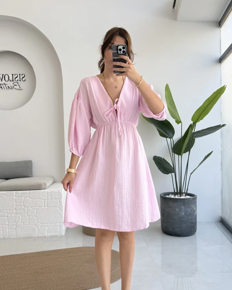 Müslin Kısa Becca Elbise Pembe