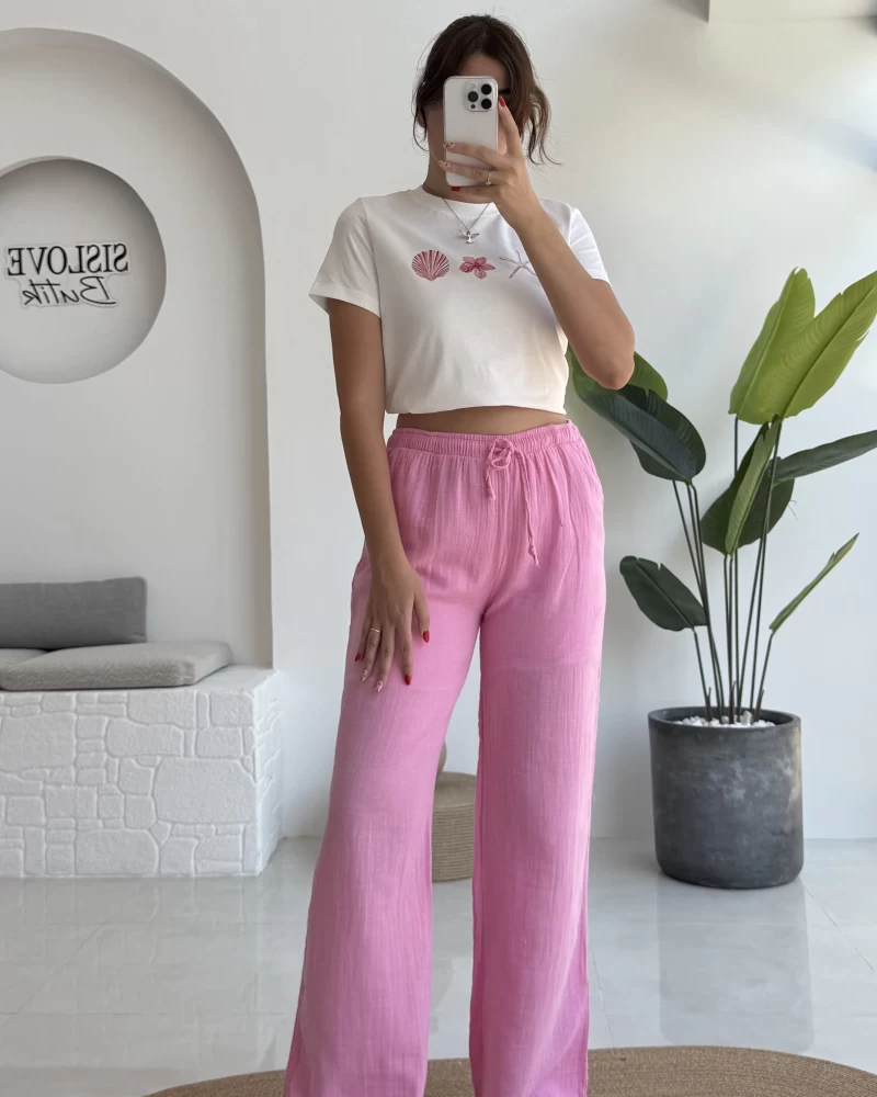 Müslin Pantolon - Pembe - 4010
