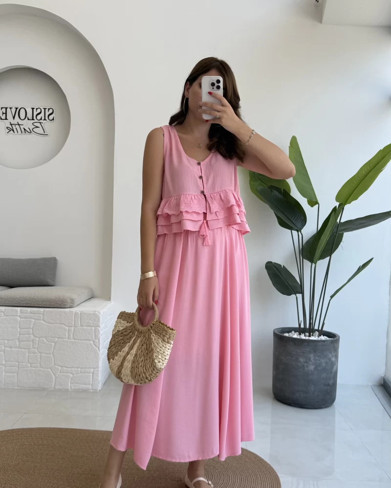 Nero Gofre Etekli Takım - Pembe - 8003