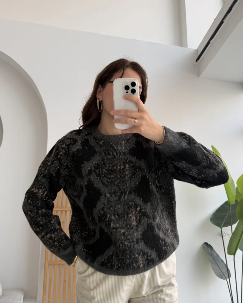 Nevina Desenli Kazak - Antrasit - 9074