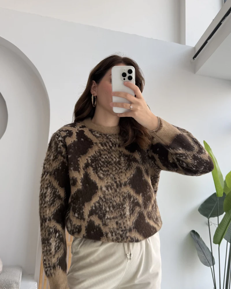 Nevina Desenli Kazak - Kahverengi - 9074