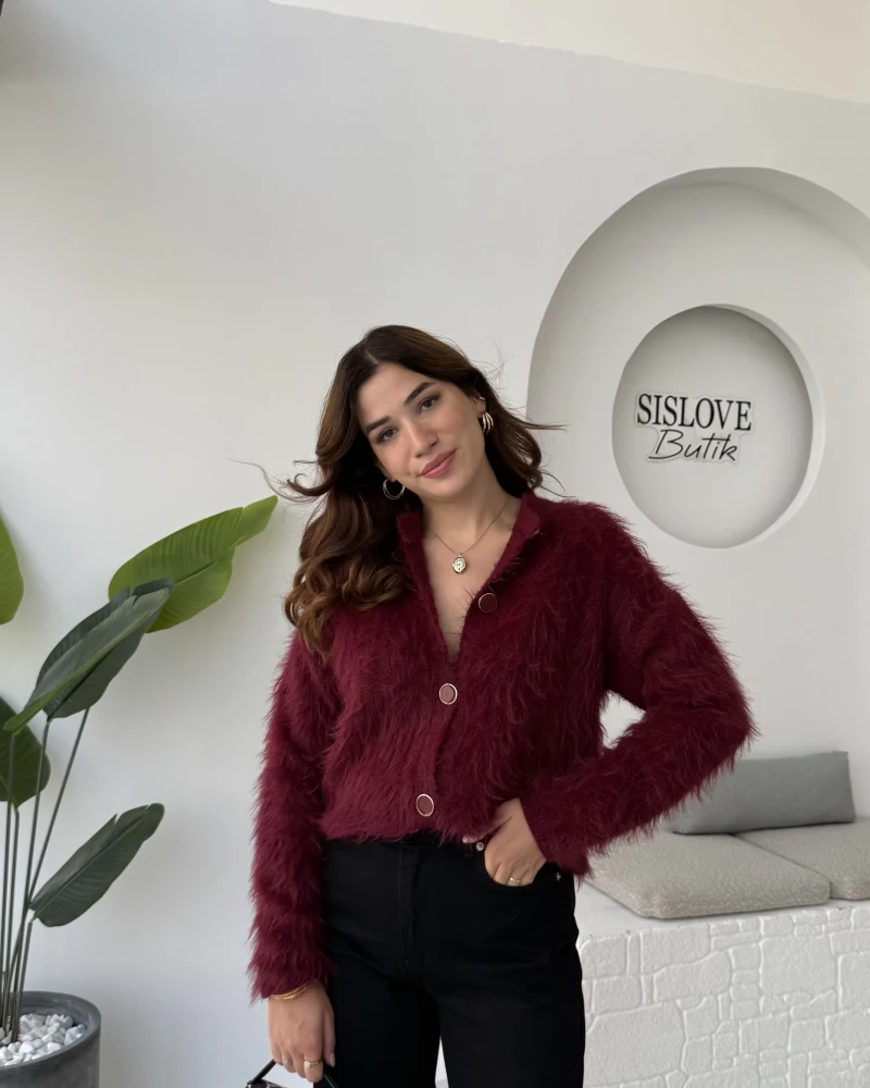 Nicole Sakallı Hırka - Bordo - Kod: 04596