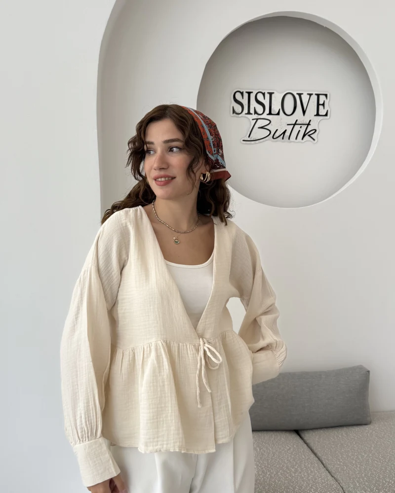 1032 - Nima Bağlama Detay Bluz - Taş