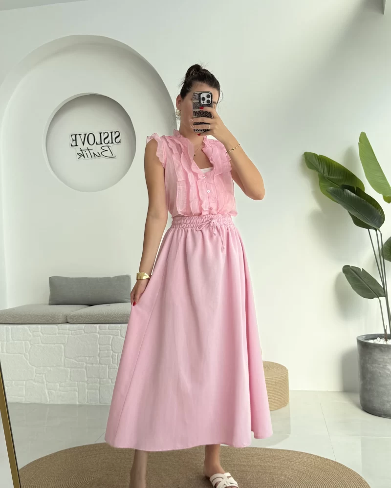 Niobe Lastikli Etek - Pembe - 1254