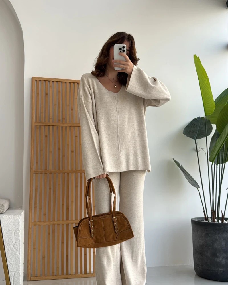 Now V Yaka Triko Takım Krem