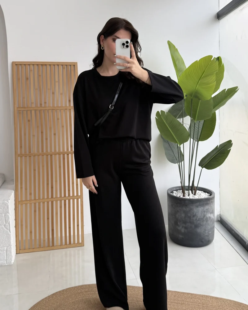 Olbia Uzun Kollu Modal Alt-Üst Takım - Siyah