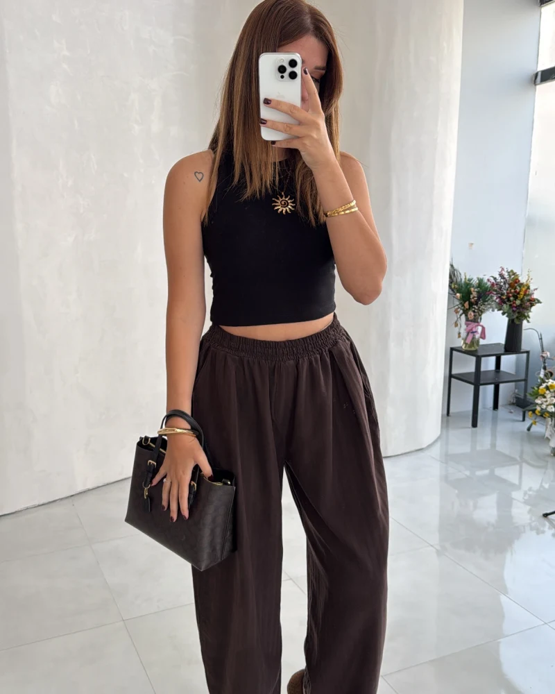 Olıvıa Çizgili Balon Pantolon - Acı Kahve - Kod: 031748