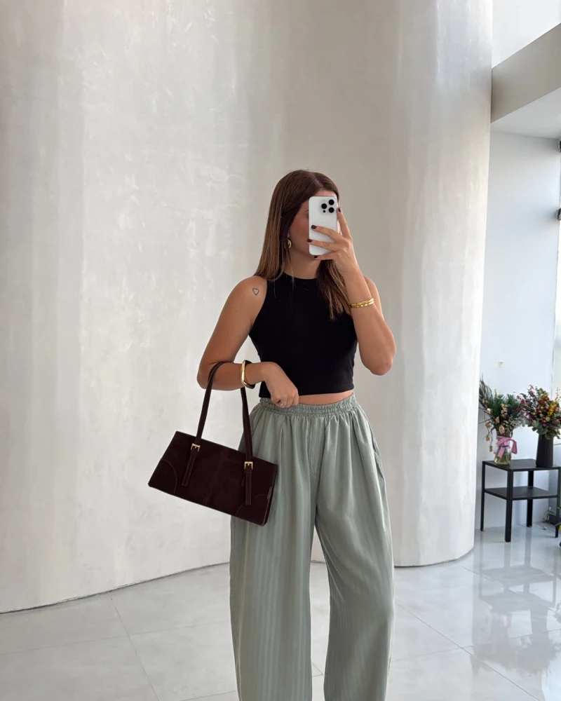 Olıvıa Çizgili Balon Pantolon - Yeşil - Kod: 031748