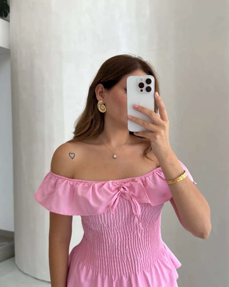Önü Bağlamalı Gipeli Bluz - Pembe - Kod: 71794