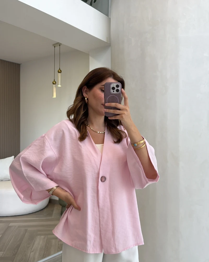 Önü Düğmeli Gömlek - Pembe - Kod 4961