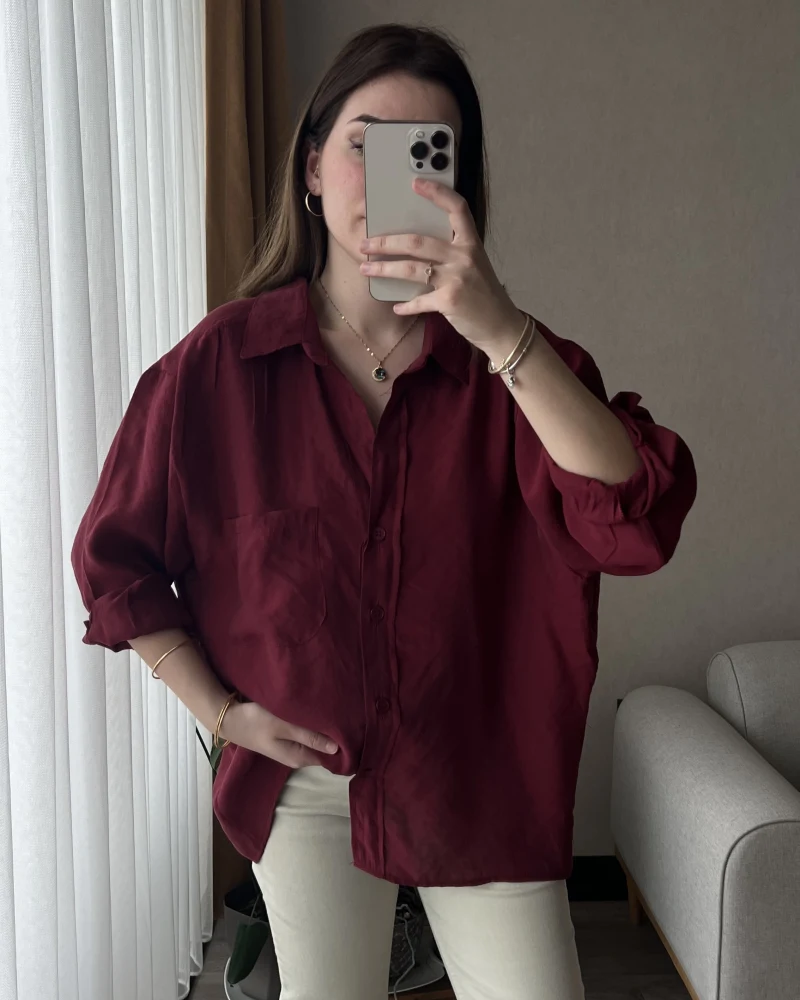 Oversize Bordo Tensel Gömlek