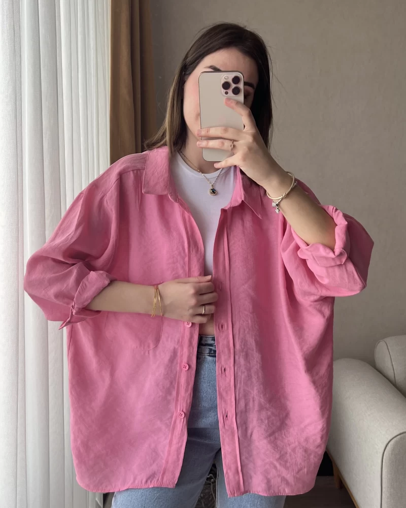 Oversize Pembe Tensel Gömlek