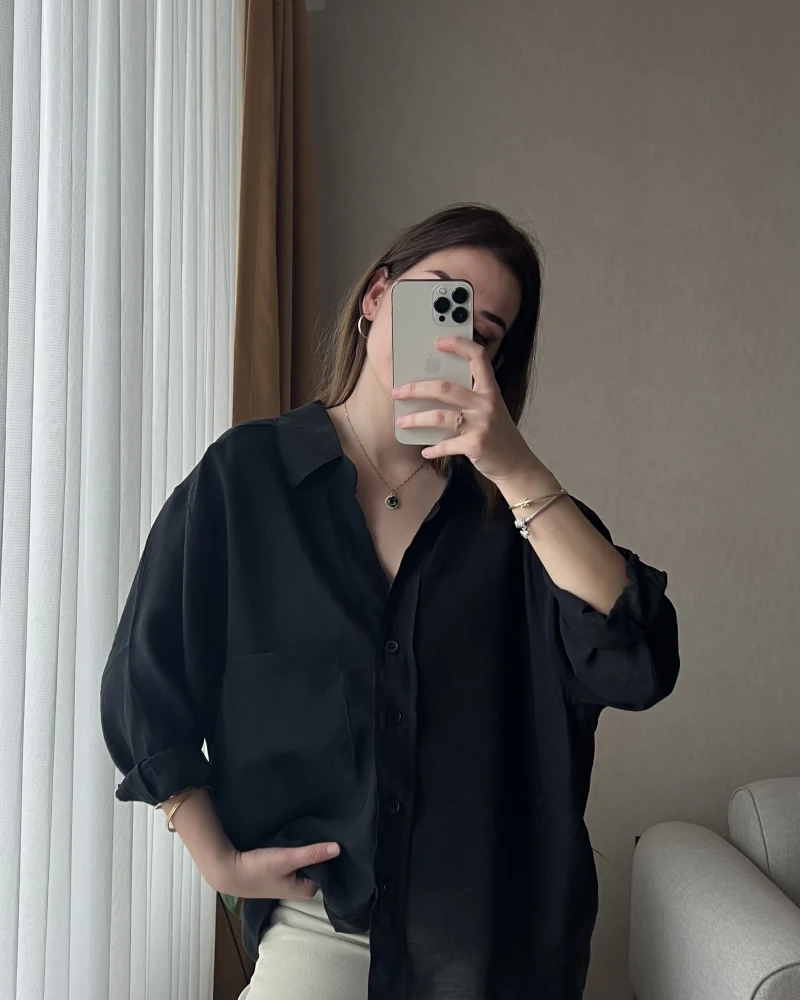 Oversize Siyah Tensel Gömlek