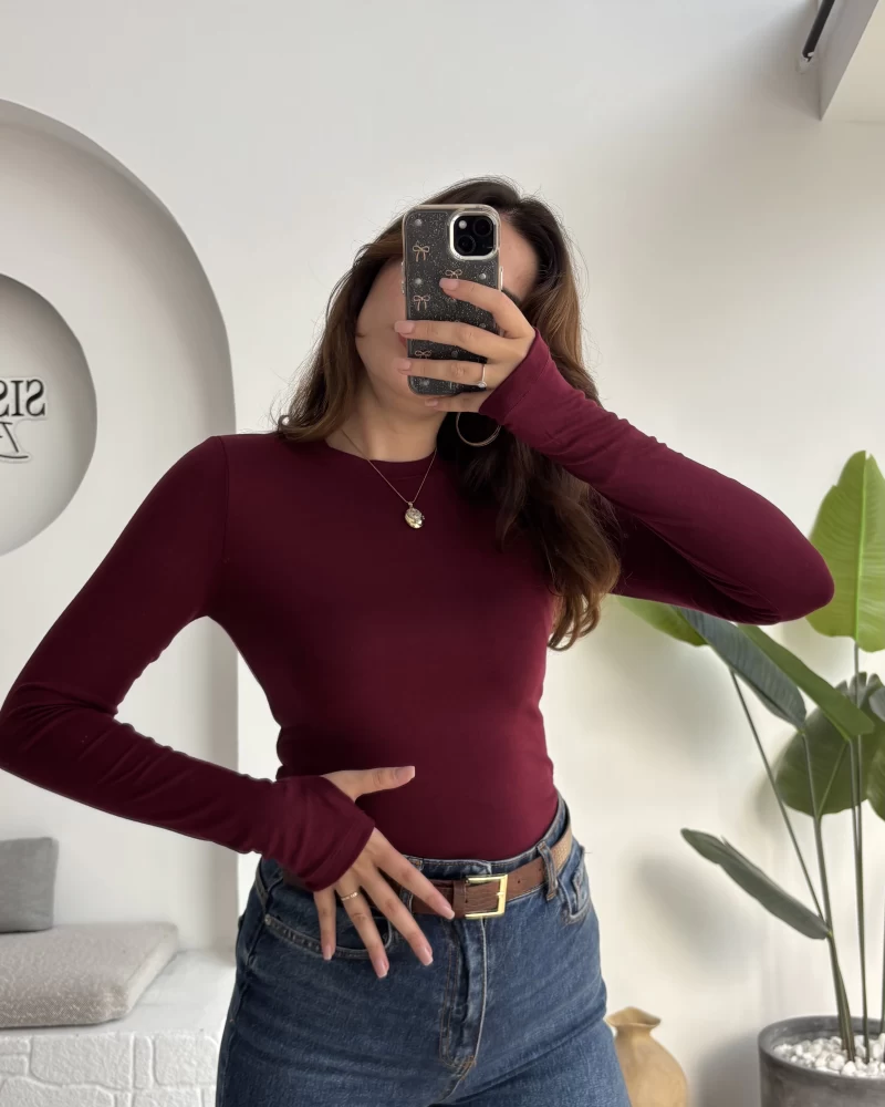 Oys Koyu Bordo Parmak Geçmeli Body