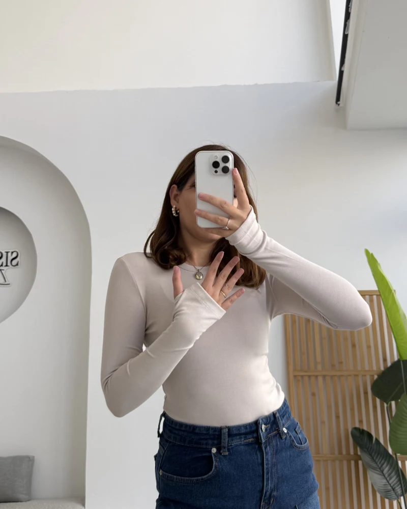 Oys Krem Parmak Geçmeli Body