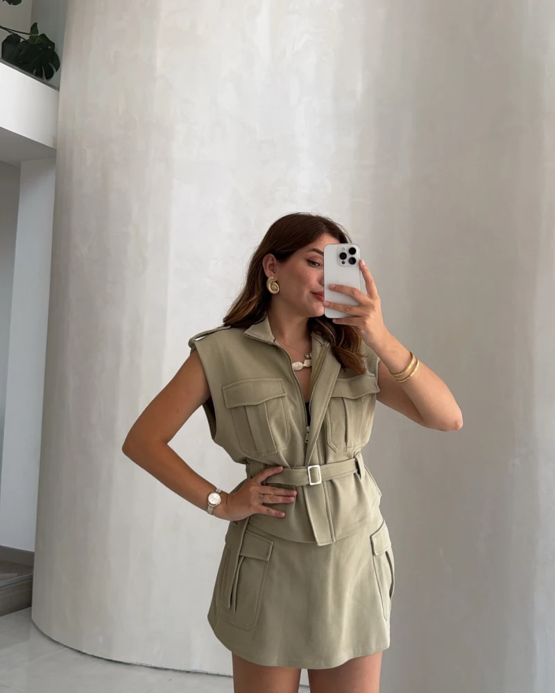 Oys Model Kemerli Yelek Takım - Mint - Kod: 1042