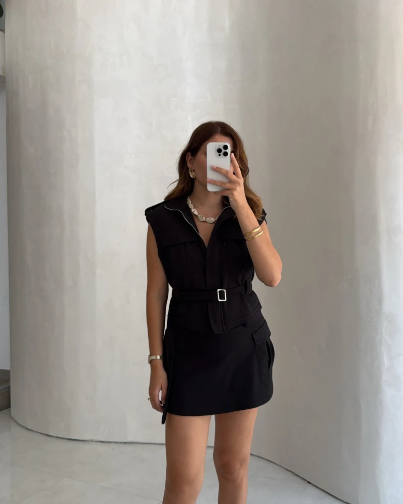 Oys Model Kemerli Yelek Takım - Siyah - Kod: 1042