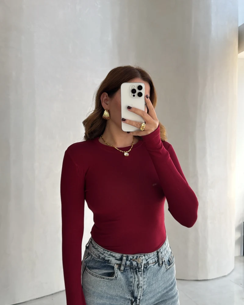 Oys Parmak Geçmeli Body - Bordo