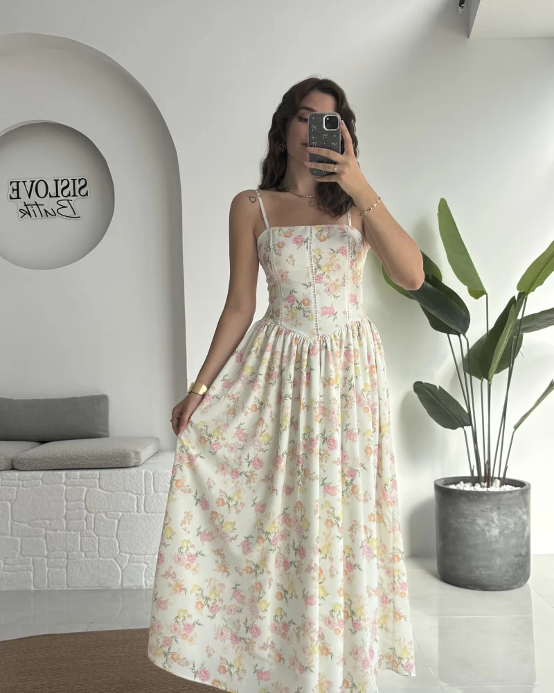 Paris Korse Detay Elbise - Beyaz - 00673
