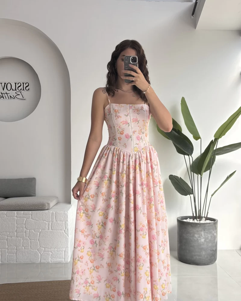 Paris Korse Detay Elbise - Pembe - 00673