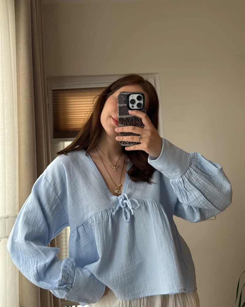 Payme Müslin Kumaş Bluz Bebe Mavisi 1003
