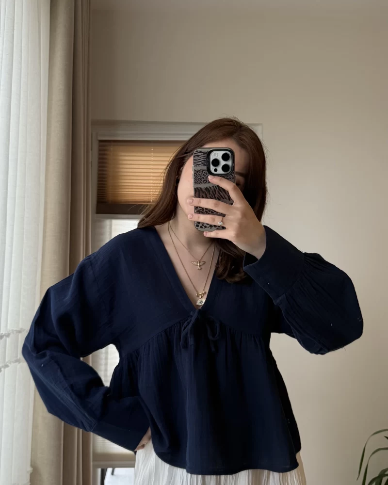Payme Müslin Kumaş Bluz Lacivert 1003