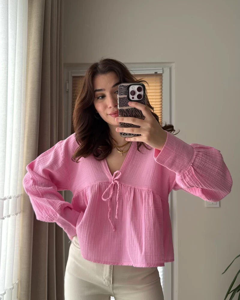 Payme Müslin Kumaş Bluz Pembe 1003