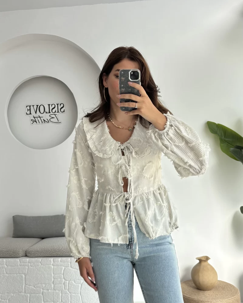 Pear Bebe Yaka Çizgili Bluz - Haki - 1035