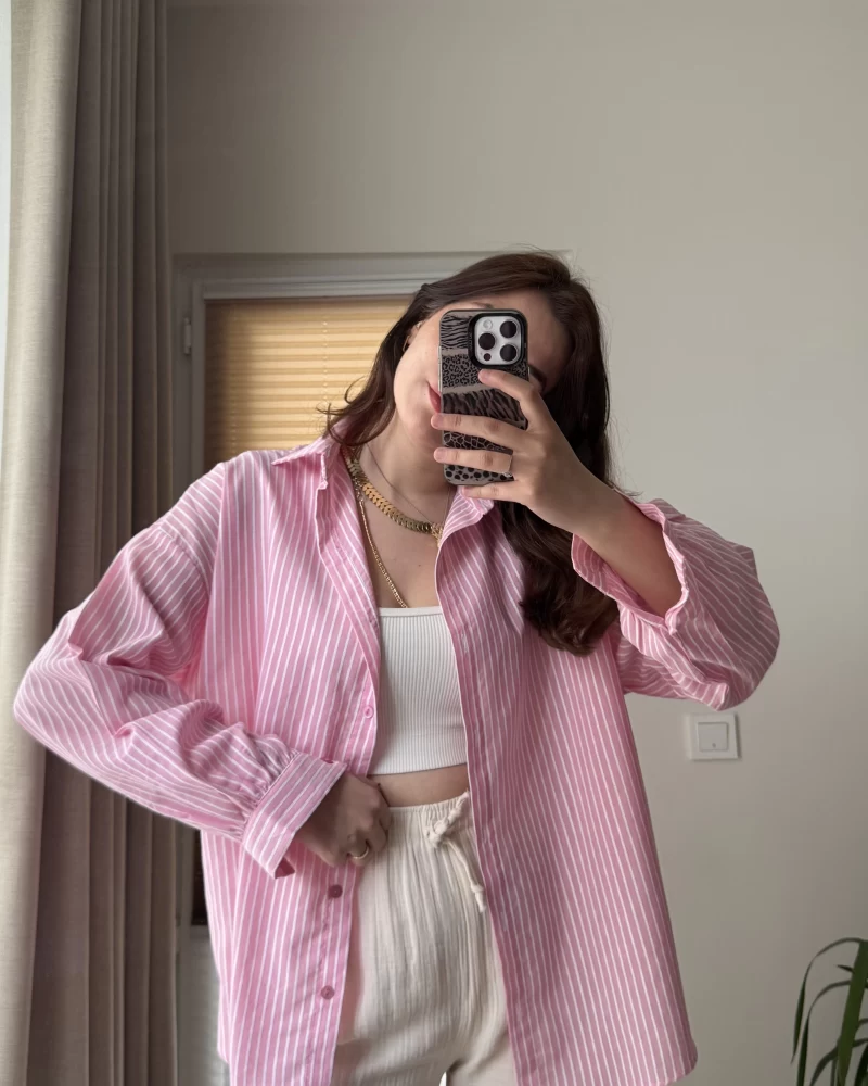 Pembe Çizgili Gömlek Ru