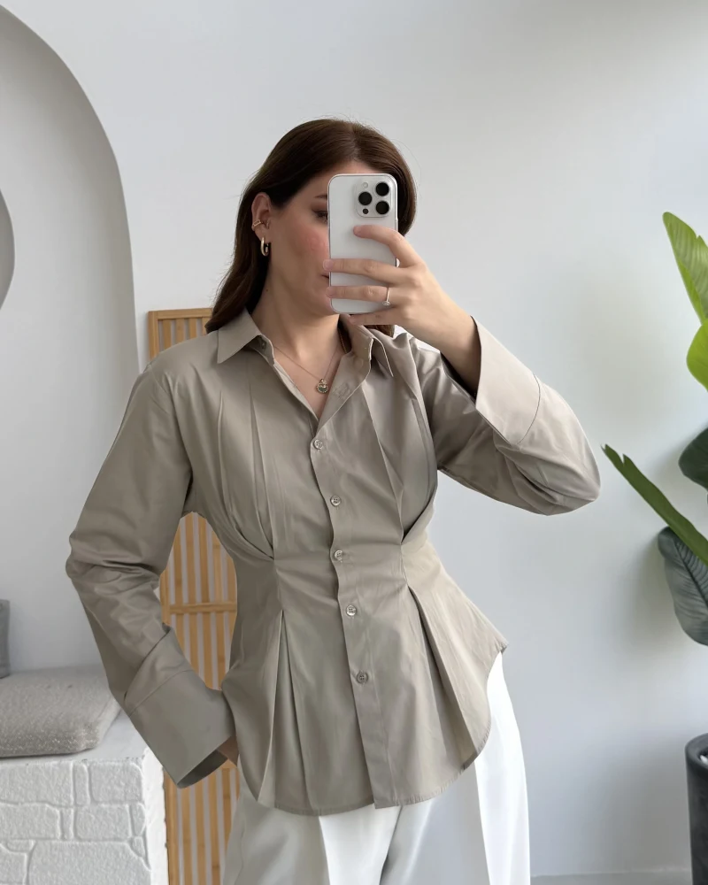 Pilili Gömlek - Bej Haki Tonları - Kod: 4965