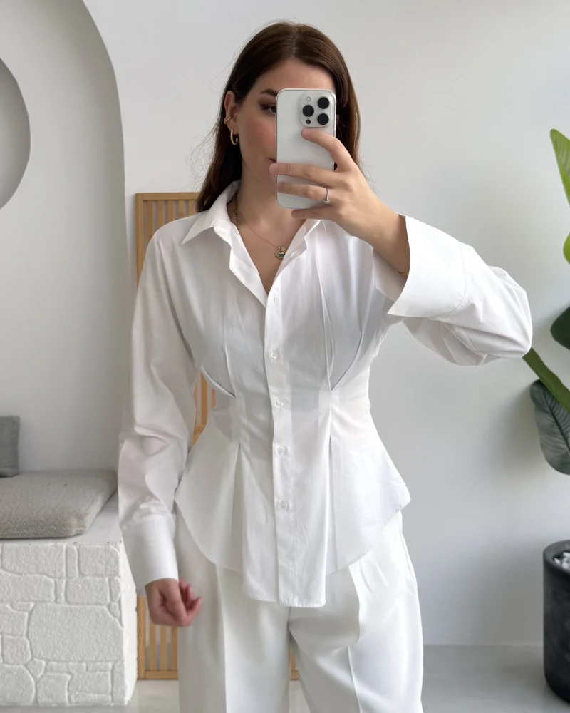 Pilili Gömlek - Beyaz - Kod: 4965