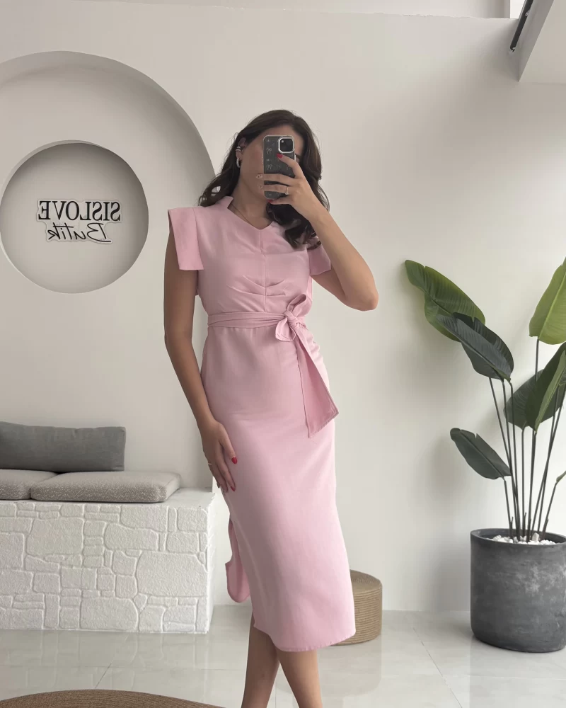 Pimenta Kuşaklı Midi Elbise - Pembe - 2294