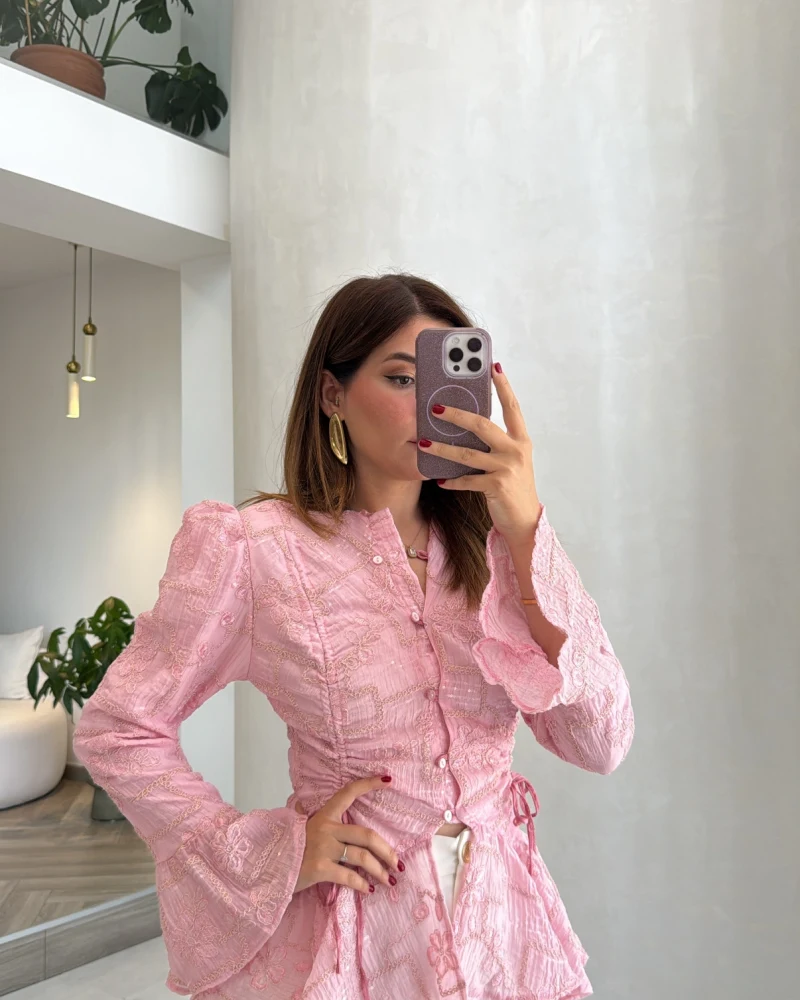 Prenses Dantel Bluz - Pembe - Kod: 105332